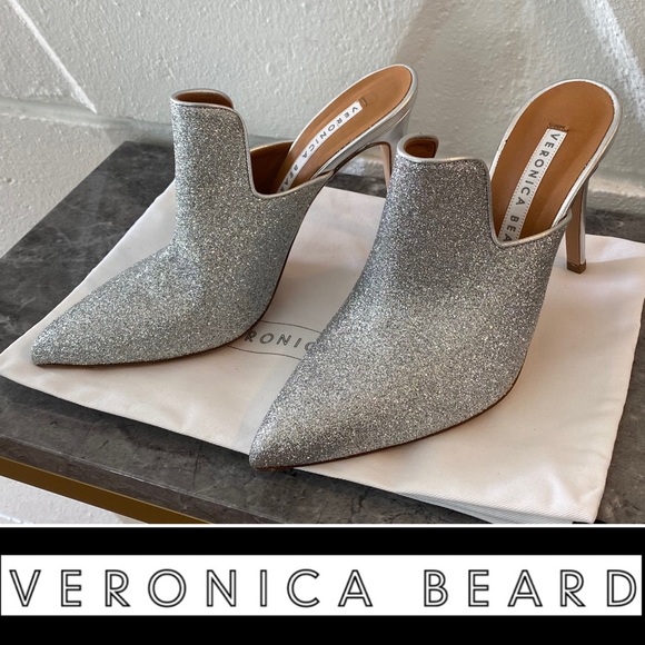 🔥$500 VERONICA BEARD🔥 Perfect “Penn” Mules Silver Glittered - Picture 9 of 16